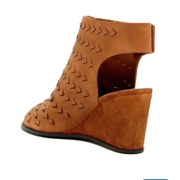 Via Spiga Wedge Heel Sandals New NWOT Brown Cognac Leather Suede - Picture 3 of 13